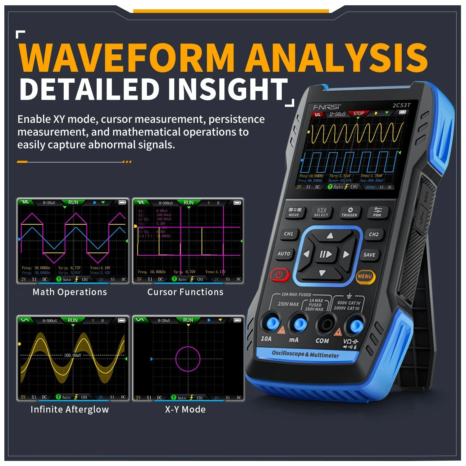 FNIRSI® 2C53T 50MHz 250MS/s Handheld 3in1 Oscilloscope Multimeter Signal Generator - Image 5