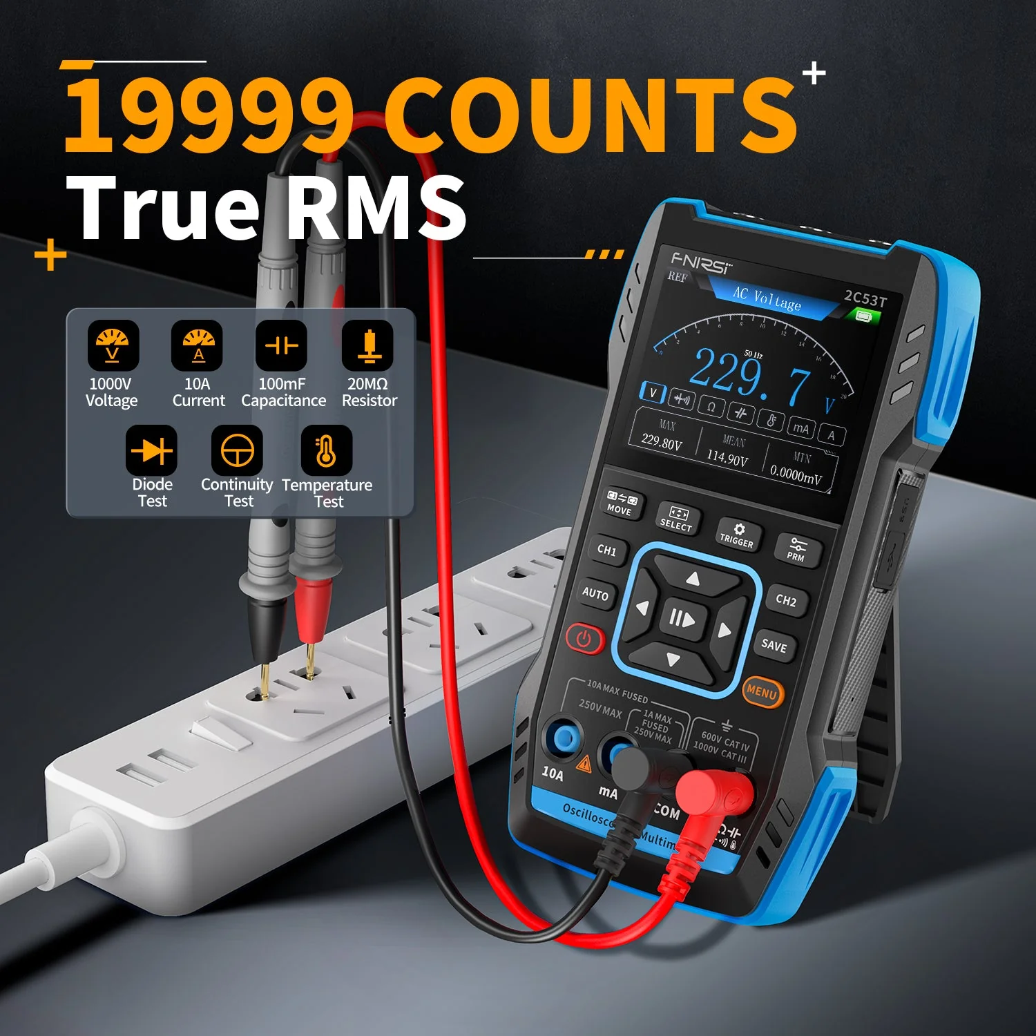 FNIRSI® 2C53T 50MHz 250MS/s Handheld 3in1 Oscilloscope Multimeter Signal Generator - Image 6