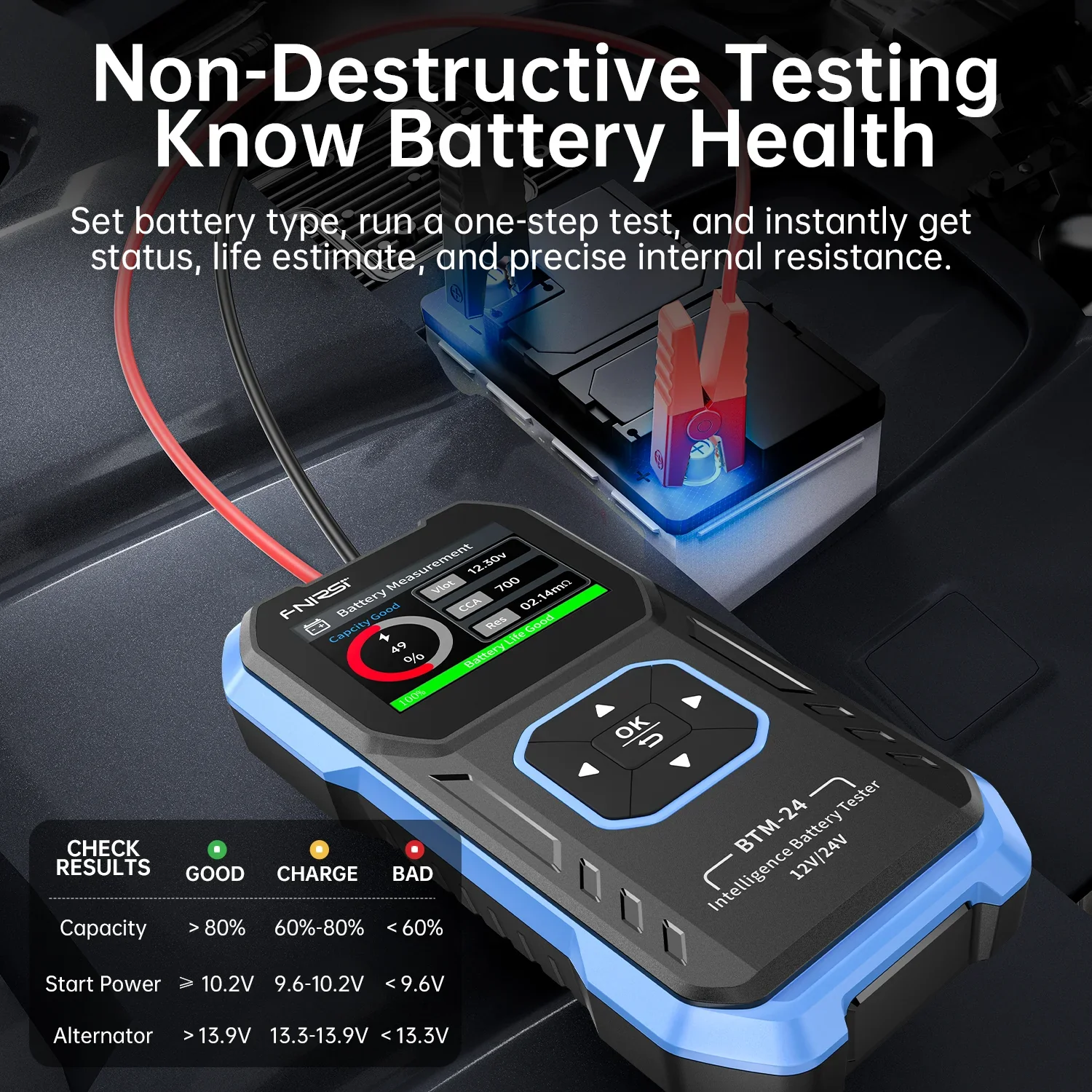FNIRSI® BTM-24 2000A CCA Multi-Function 12V/24V Car Battery Tester - Image 6