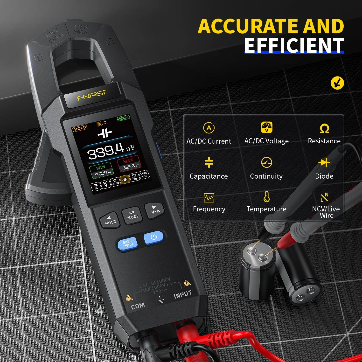 FNIRSI® DMC-100 DC AC Current Voltage Clamp Meter Digital Multimeter - Image 3