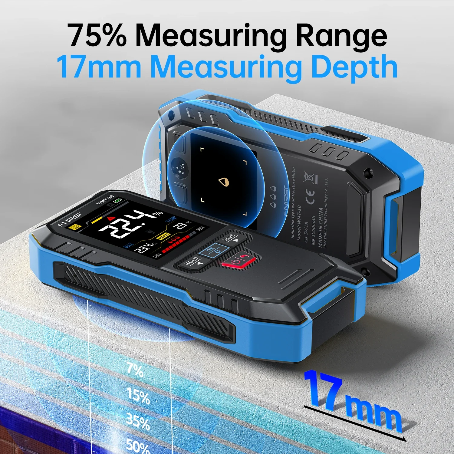 FNIRSI® WMT-10 Non-contact Inductive Wood & Wall Moisture Meter Hygrometer - Image 6